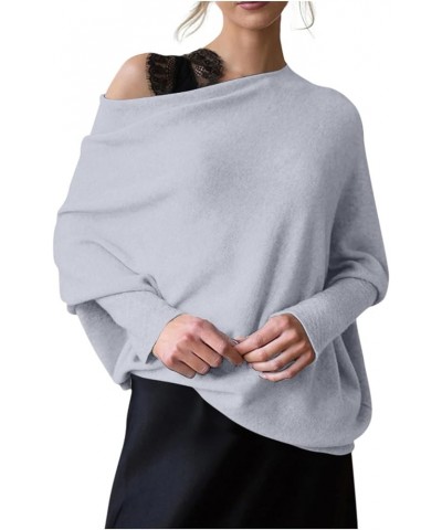 Womens Sweaters Fall 2023 Winter Off The Shoulder Fitted Top Batwing Round Neck Sweater Knit Casual Tunic Pullover D79-light ...