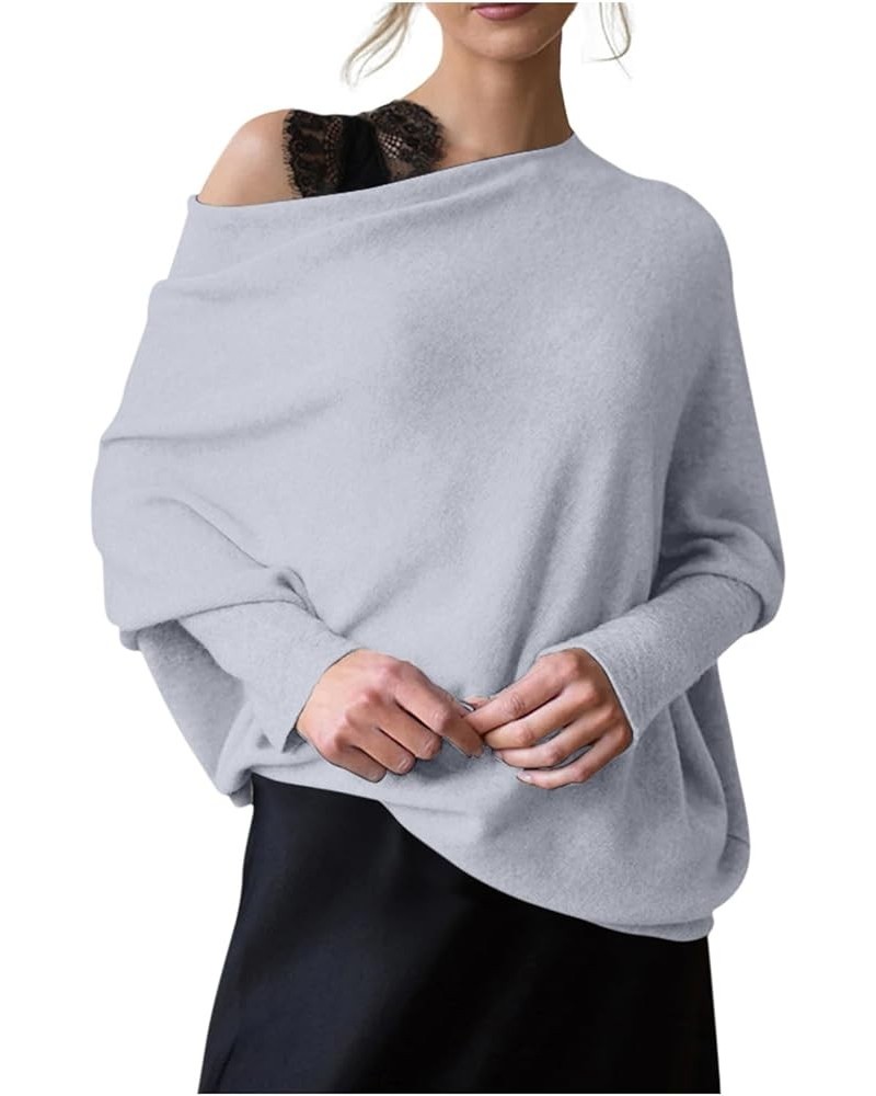 Womens Sweaters Fall 2023 Winter Off The Shoulder Fitted Top Batwing Round Neck Sweater Knit Casual Tunic Pullover D79-light ...