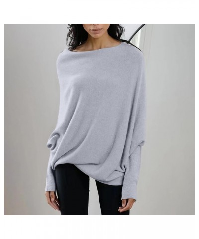 Womens Sweaters Fall 2023 Winter Off The Shoulder Fitted Top Batwing Round Neck Sweater Knit Casual Tunic Pullover D79-light ...