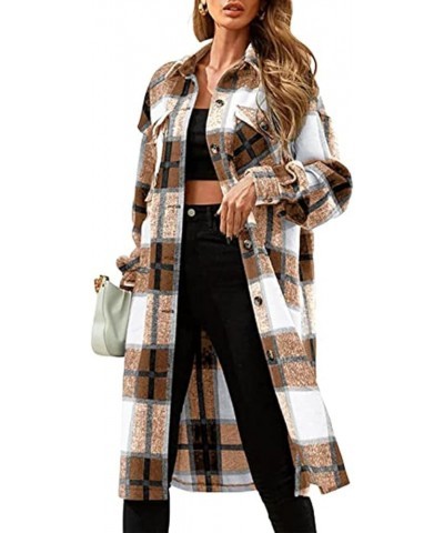 Plaid Shacket Jacket Women Casual Lapel Button Down Shirts Fall Winter Long Sleeve Mid Length Outwear Blouse Coats 2-brown $9...