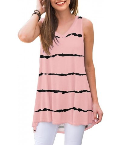 Women's Summer Sleeveless V-Neck T-Shirt Tunic Tops Blouse Shirts 18 Stripe Pink $17.66 Tops