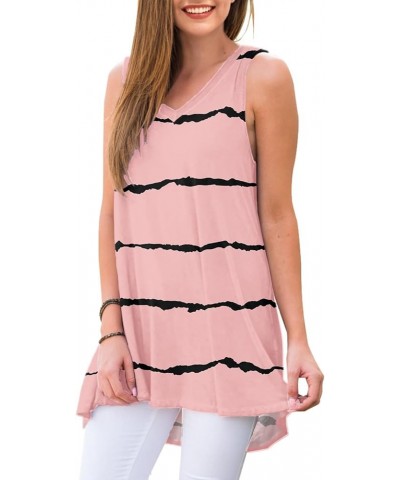 Women's Summer Sleeveless V-Neck T-Shirt Tunic Tops Blouse Shirts 18 Stripe Pink $17.66 Tops