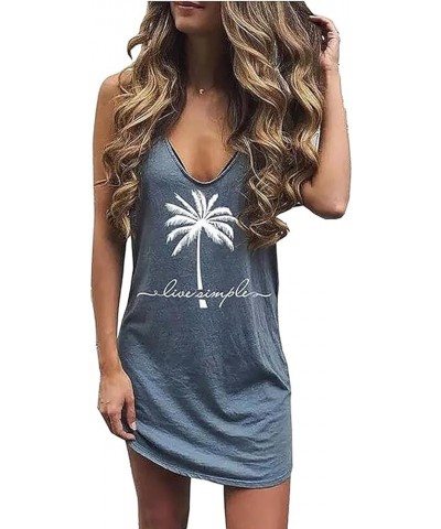 Sun Salt Sand Coconut Tree Mini Dress Women Summer Sleeveless Vacation Tank Dress Beach Praty Shirts Dress Blue-3 $9.66 Dresses