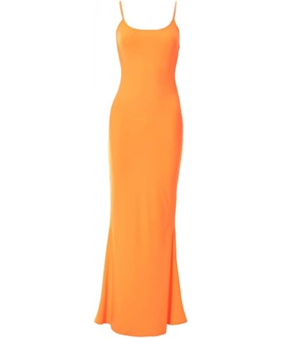 Women's Square Neck Maxi Dress Long Sleeve Backless Bodycon Dress Club Party Wear Sundresses C-orange $8.66 Dresses