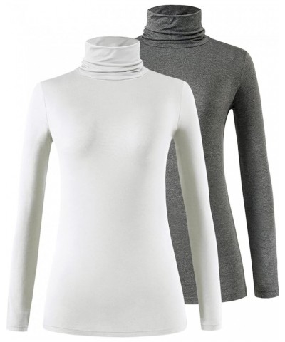 Womens Turtleneck Long Sleeve Shirt Lightweight Slim Pullover Basic Undershirts Active Turtle Neck T-Shirts 2 Pack Dary Grey/...