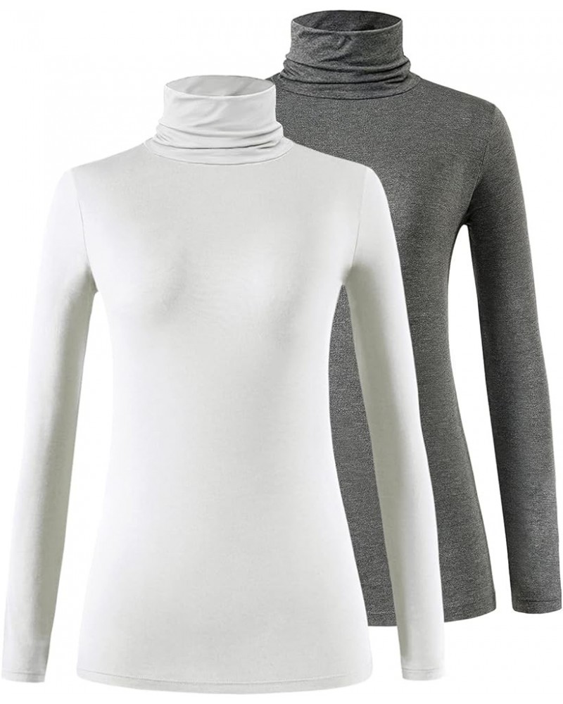 Womens Turtleneck Long Sleeve Shirt Lightweight Slim Pullover Basic Undershirts Active Turtle Neck T-Shirts 2 Pack Dary Grey/...