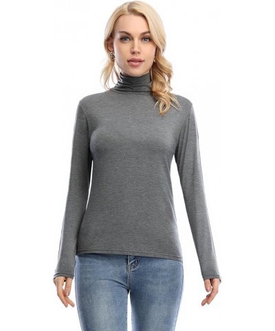 Womens Turtleneck Long Sleeve Shirt Lightweight Slim Pullover Basic Undershirts Active Turtle Neck T-Shirts 2 Pack Dary Grey/...