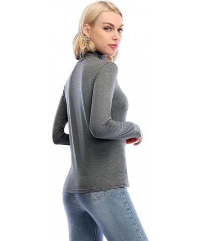 Womens Turtleneck Long Sleeve Shirt Lightweight Slim Pullover Basic Undershirts Active Turtle Neck T-Shirts 2 Pack Dary Grey/...