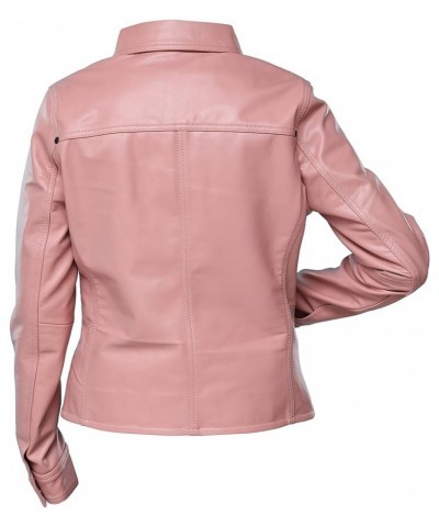 Womens Button Front Lambskin Leather Jacket Shacket - Casual Shirt Long Sleeve Leather Jacket Women with Bust Pocket Pink $71...