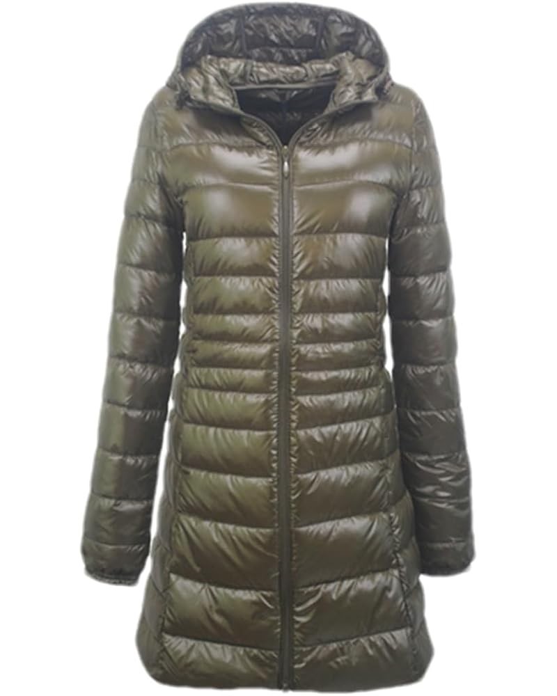 Women Long Down Jacket Winter Plus Ultra Light Hooded Down Coat Casual Feather Jackets Parka Armyen8 $22.17 Jackets