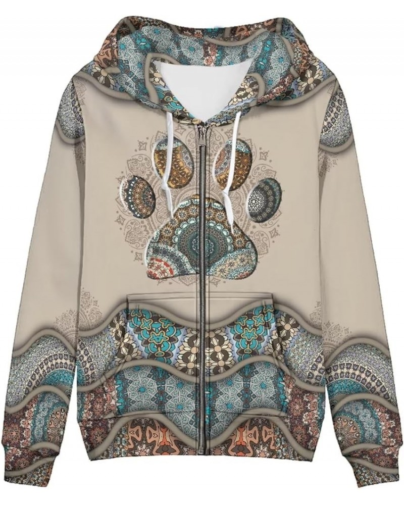 Zipper Hoodies for Women Oversized Athletic Fall Cardigan Plus Size Western Cats Paw $17.94 Sweaters