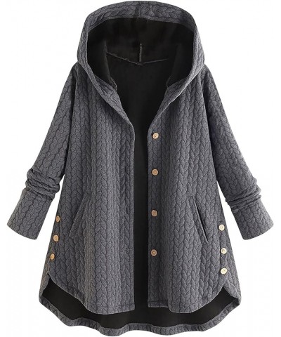 Womens Pea Coats Winter,Women's Autumn Winter Solid Colour Hooded Single Breasted Irregular Cotton Jacket Gray $11.33 Jackets