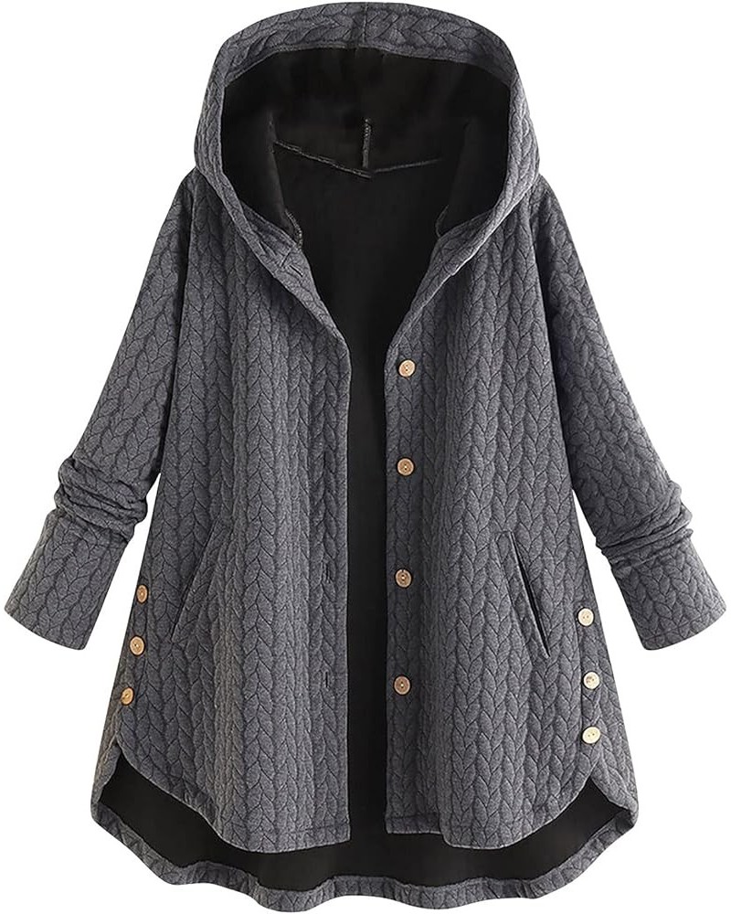 Womens Pea Coats Winter,Women's Autumn Winter Solid Colour Hooded Single Breasted Irregular Cotton Jacket Gray $11.33 Jackets