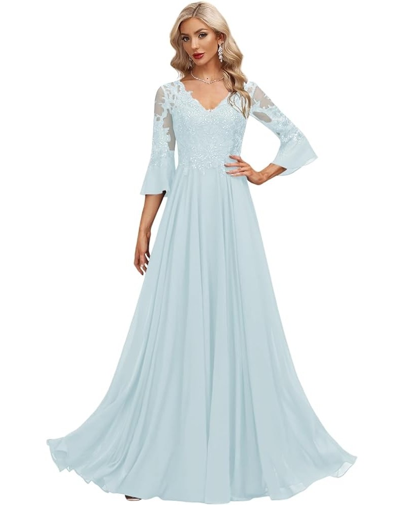 Women's V Neck Long Sleeve Mother of The Bride Dresses with Pockets Chiffon Aline Formal Evening Gowns with Pockets Mint Gree...