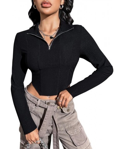 Womens Going Out Tops Long Sleeve Crop Tops Ribbed Knit Cute Sexy Y2k T Shirt Black003 $9.71 T-Shirts