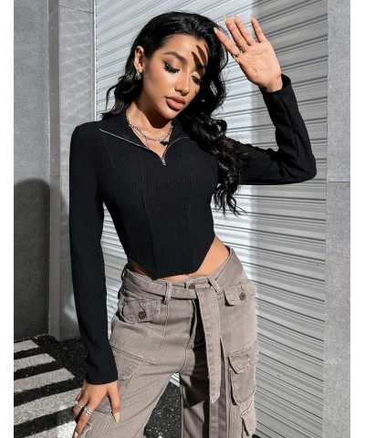 Womens Going Out Tops Long Sleeve Crop Tops Ribbed Knit Cute Sexy Y2k T Shirt Black003 $9.71 T-Shirts