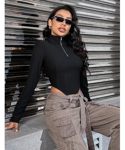 Womens Going Out Tops Long Sleeve Crop Tops Ribbed Knit Cute Sexy Y2k T Shirt Black003 $9.71 T-Shirts