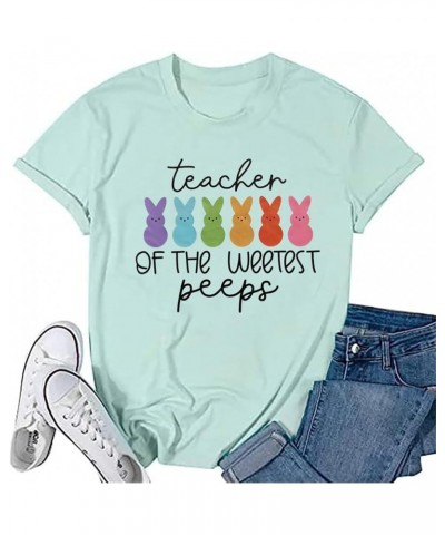 Women Easter Teacher Shirt Teaching My Favorite Peeps Letter Print Bunny Grahpic Tee Happy Easter Teacher Gift Novelty Tops… ...