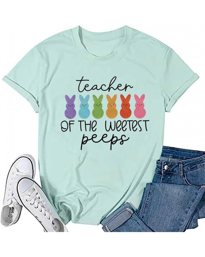 Women Easter Teacher Shirt Teaching My Favorite Peeps Letter Print Bunny Grahpic Tee Happy Easter Teacher Gift Novelty Tops… ...