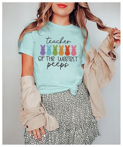 Women Easter Teacher Shirt Teaching My Favorite Peeps Letter Print Bunny Grahpic Tee Happy Easter Teacher Gift Novelty Tops… ...