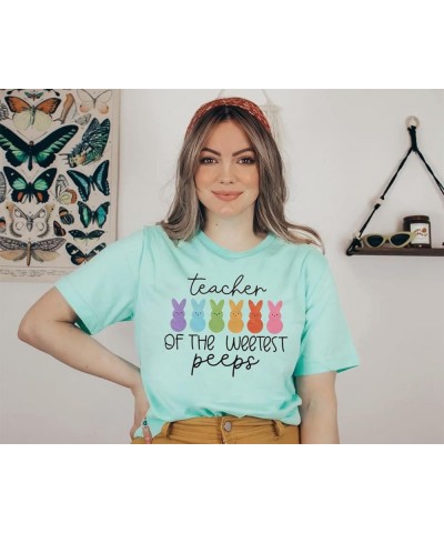 Women Easter Teacher Shirt Teaching My Favorite Peeps Letter Print Bunny Grahpic Tee Happy Easter Teacher Gift Novelty Tops… ...