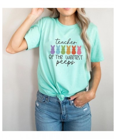 Women Easter Teacher Shirt Teaching My Favorite Peeps Letter Print Bunny Grahpic Tee Happy Easter Teacher Gift Novelty Tops… ...