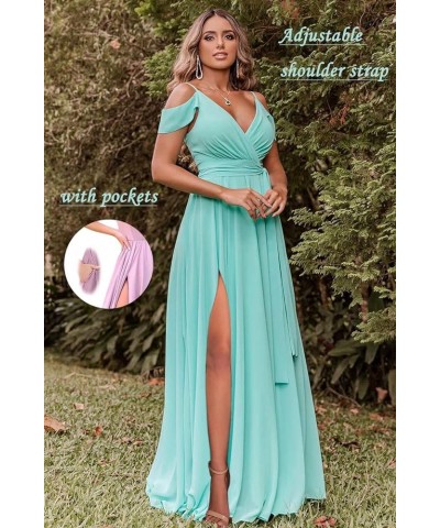 Off Shoulder Bridesmaid Dresses 2023 for Women Long Chiffon V Neck Formal Evening Gown with Slit RQ04 Purple $28.01 Dresses