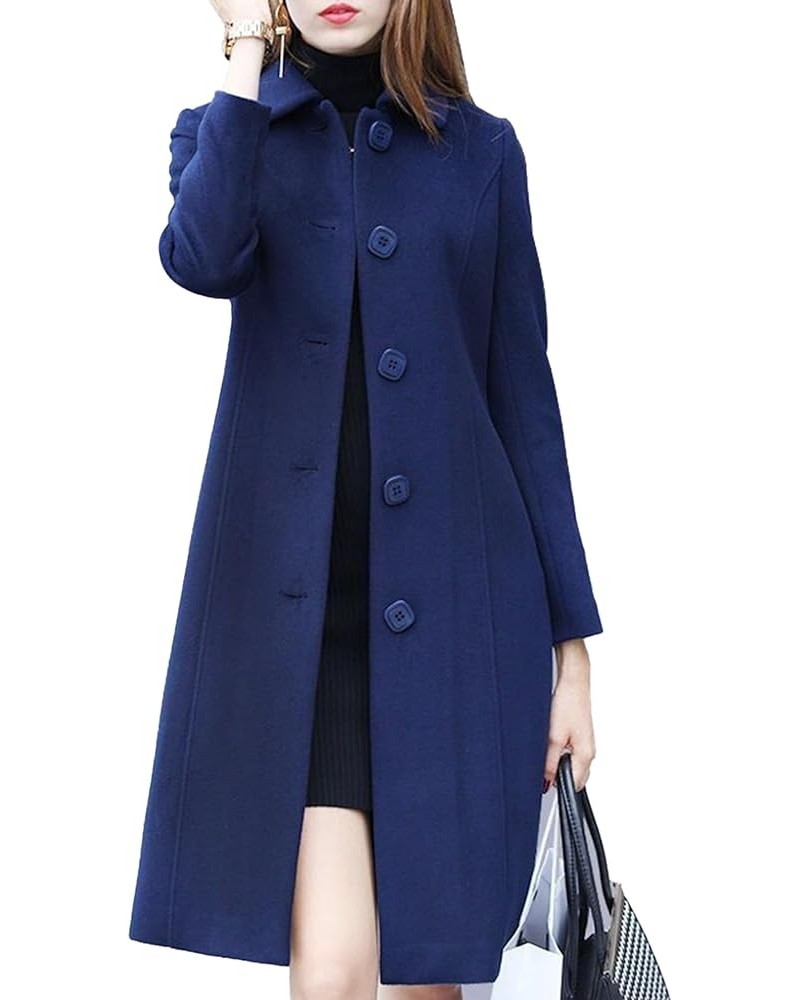 Womens Windproof Long Sleeve Trench Coat Classic Lapel Overcoat Fall Winter Jacket Outwear with Belt Royal Blue $15.10 Coats