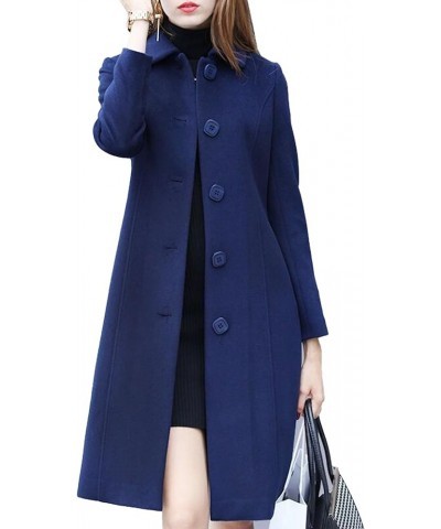 Womens Windproof Long Sleeve Trench Coat Classic Lapel Overcoat Fall Winter Jacket Outwear with Belt Royal Blue $15.10 Coats