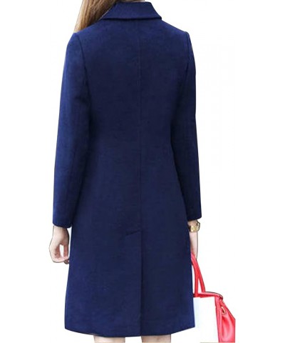 Womens Windproof Long Sleeve Trench Coat Classic Lapel Overcoat Fall Winter Jacket Outwear with Belt Royal Blue $15.10 Coats