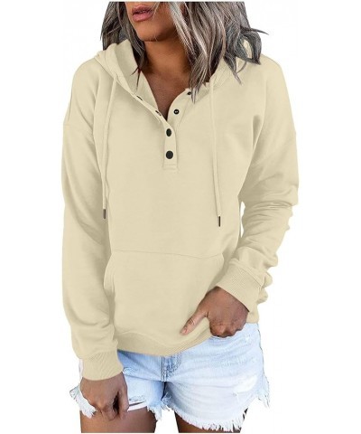 Button Collar Hoodies For Women Solid Color Cute Sweatshirts Long Sleeve Pullover Tops Trendy Fall Fashion 2023 J042-beige $1...