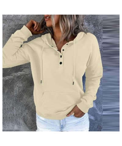 Button Collar Hoodies For Women Solid Color Cute Sweatshirts Long Sleeve Pullover Tops Trendy Fall Fashion 2023 J042-beige $1...