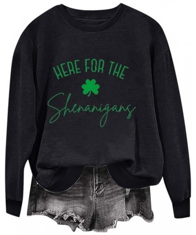 St Patricks Day Shirt Women Long Sleeve Crewneck Sweatshirts Funny St. Patrick's Shamrock Outfit Oversized Irish Tops A11-bla...