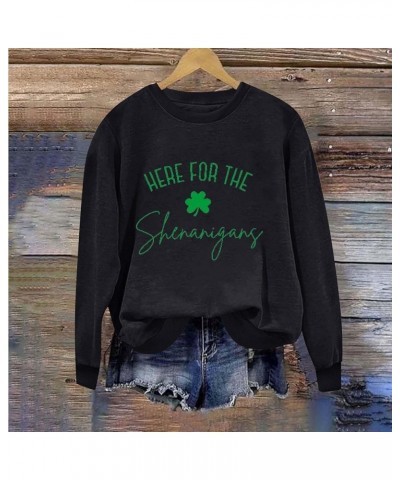 St Patricks Day Shirt Women Long Sleeve Crewneck Sweatshirts Funny St. Patrick's Shamrock Outfit Oversized Irish Tops A11-bla...