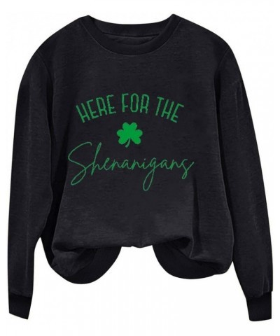 St Patricks Day Shirt Women Long Sleeve Crewneck Sweatshirts Funny St. Patrick's Shamrock Outfit Oversized Irish Tops A11-bla...