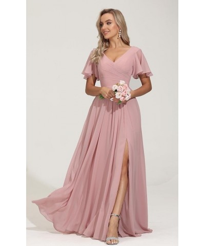 Women's V Neck Bridesmaid Dresses with Sleeves Split Pleated Long Chiffon Formal Wedding Guest Dress with Pockets Teal $24.00...