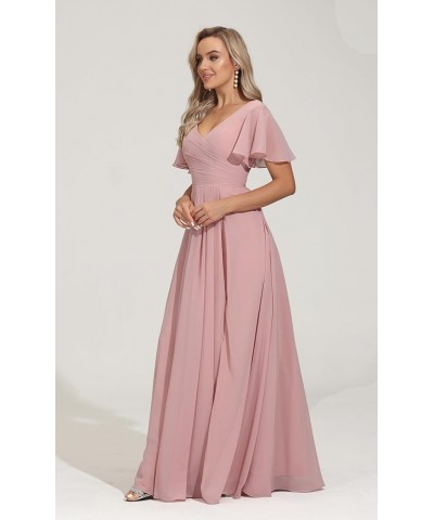 Women's V Neck Bridesmaid Dresses with Sleeves Split Pleated Long Chiffon Formal Wedding Guest Dress with Pockets Teal $24.00...