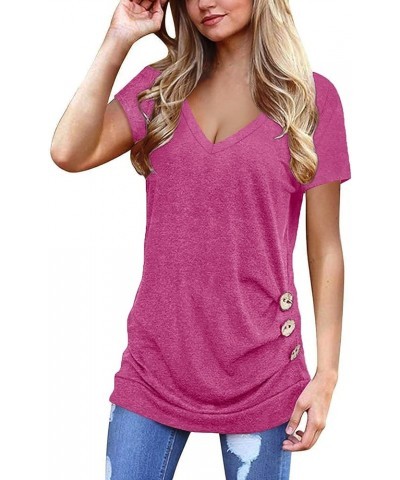 Womens Tops Short Sleeve V Neck Summer Shirts Casual Tunic I-rose Red $12.18 Tops