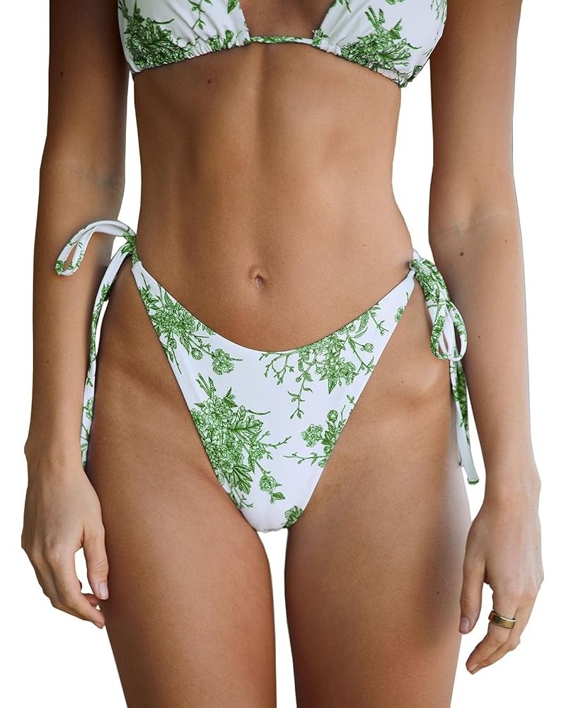 Women's Ribbed Tie Reversible Bikini Bottom Adjustable Hipster Full & High Cut Swimsuit Green2 $20.30 Swimsuits