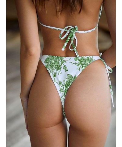 Women's Ribbed Tie Reversible Bikini Bottom Adjustable Hipster Full & High Cut Swimsuit Green2 $20.30 Swimsuits