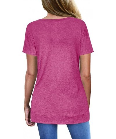 Womens Tops Short Sleeve V Neck Summer Shirts Casual Tunic I-rose Red $12.18 Tops