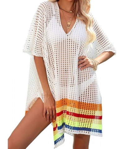 Women's Crochet Hollow Out Split Beach Cover Up Dress Summer Swimwear Knitted Beach Dresses White $11.84 Swimsuits