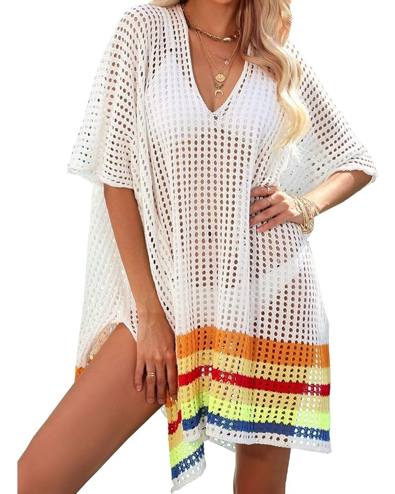 Women's Crochet Hollow Out Split Beach Cover Up Dress Summer Swimwear Knitted Beach Dresses White $11.84 Swimsuits