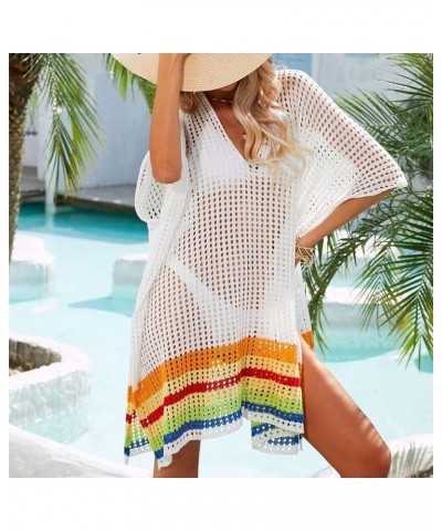 Women's Crochet Hollow Out Split Beach Cover Up Dress Summer Swimwear Knitted Beach Dresses White $11.84 Swimsuits