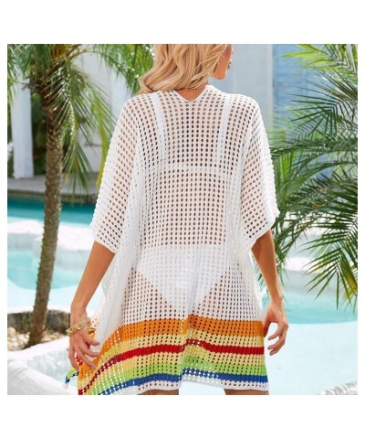 Women's Crochet Hollow Out Split Beach Cover Up Dress Summer Swimwear Knitted Beach Dresses White $11.84 Swimsuits