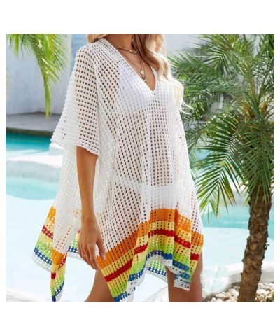 Women's Crochet Hollow Out Split Beach Cover Up Dress Summer Swimwear Knitted Beach Dresses White $11.84 Swimsuits