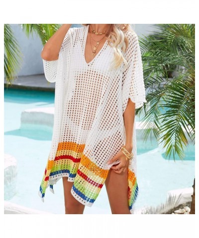 Women's Crochet Hollow Out Split Beach Cover Up Dress Summer Swimwear Knitted Beach Dresses White $11.84 Swimsuits