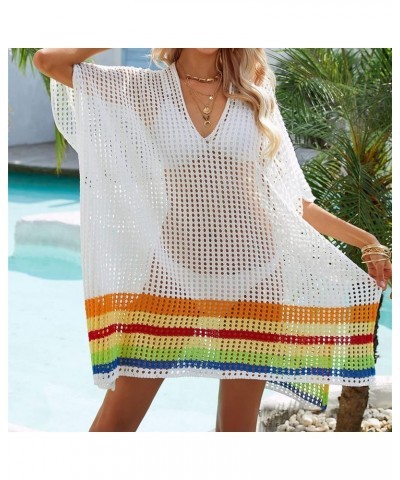 Women's Crochet Hollow Out Split Beach Cover Up Dress Summer Swimwear Knitted Beach Dresses White $11.84 Swimsuits