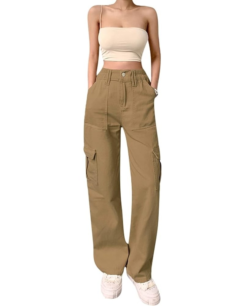 Women High Waist Baggy Denim Pants Wide Leg Straight Trousers Y2k Fashion Cargo Jeans Streetwear N-brown $15.05 Jeans