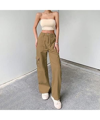 Women High Waist Baggy Denim Pants Wide Leg Straight Trousers Y2k Fashion Cargo Jeans Streetwear N-brown $15.05 Jeans